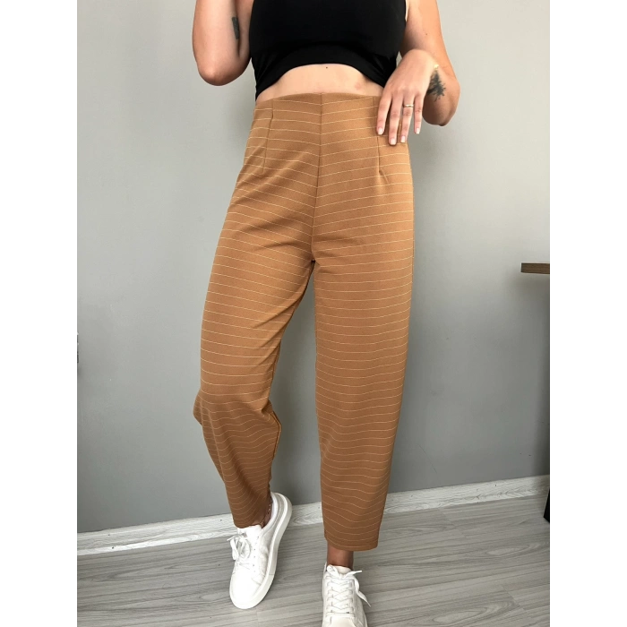 Sütlü Kahve çizgili Balon paça