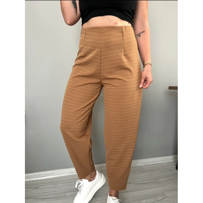 Sütlü Kahve çizgili Balon paça