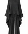 Palazzo Pantolonlu Pelerin Takım - Siyah