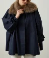 Çıkarılabilir Kürk Yaka Detaylı Kısa Trençkot - Lacivert