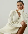 Fermuar ve Nervür Detaylı Triko Takım Ekru