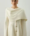 Omzu Püskül Şal Detaylı Triko Hırka - Ekru