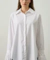 Pile Detaylı Oversize Gömlek Beyaz