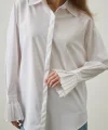 Pile Detaylı Oversize Gömlek Beyaz