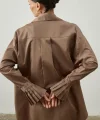 Pile Detaylı Oversize Gömlek Kahverengi
