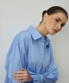Pile Detaylı Oversize Gömlek Mavi
