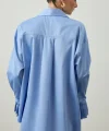 Pile Detaylı Oversize Gömlek Mavi