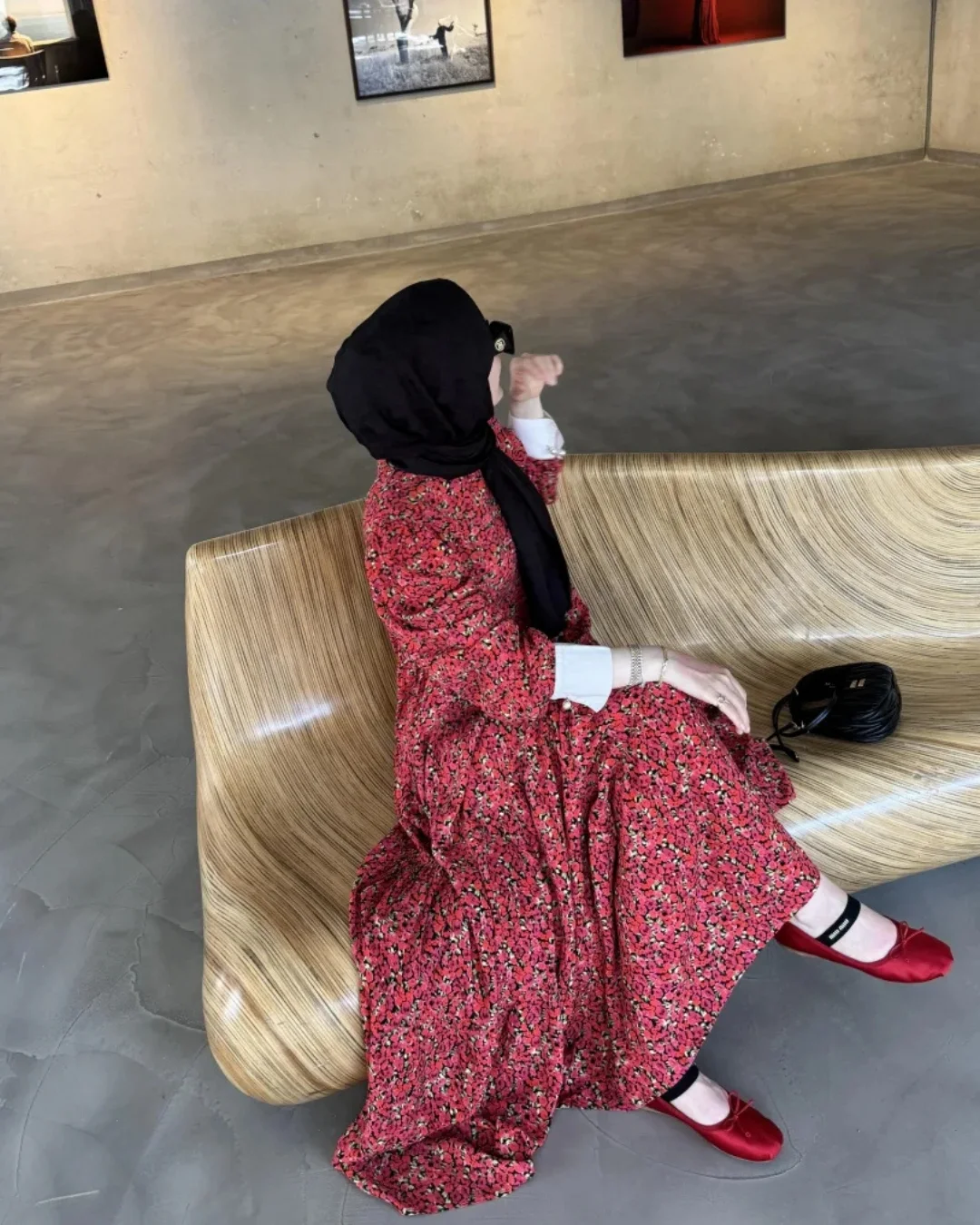 Manşet Detaylı Cherry Elbise