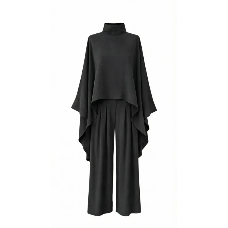 Palazzo Pantolonlu Pelerin Takım - Siyah