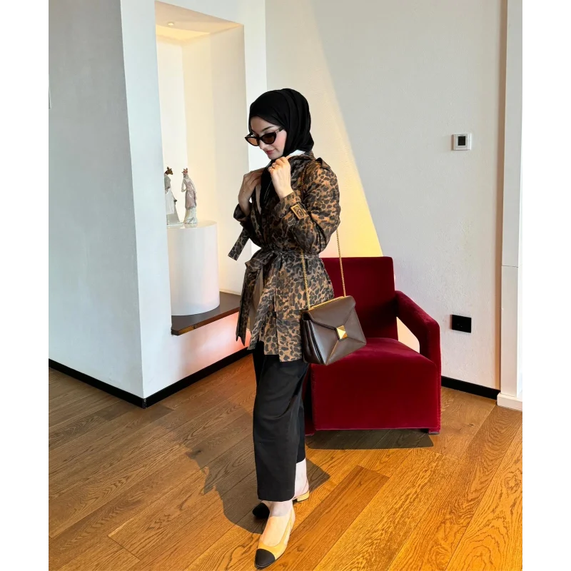 Leopar Desen Safari Ceket