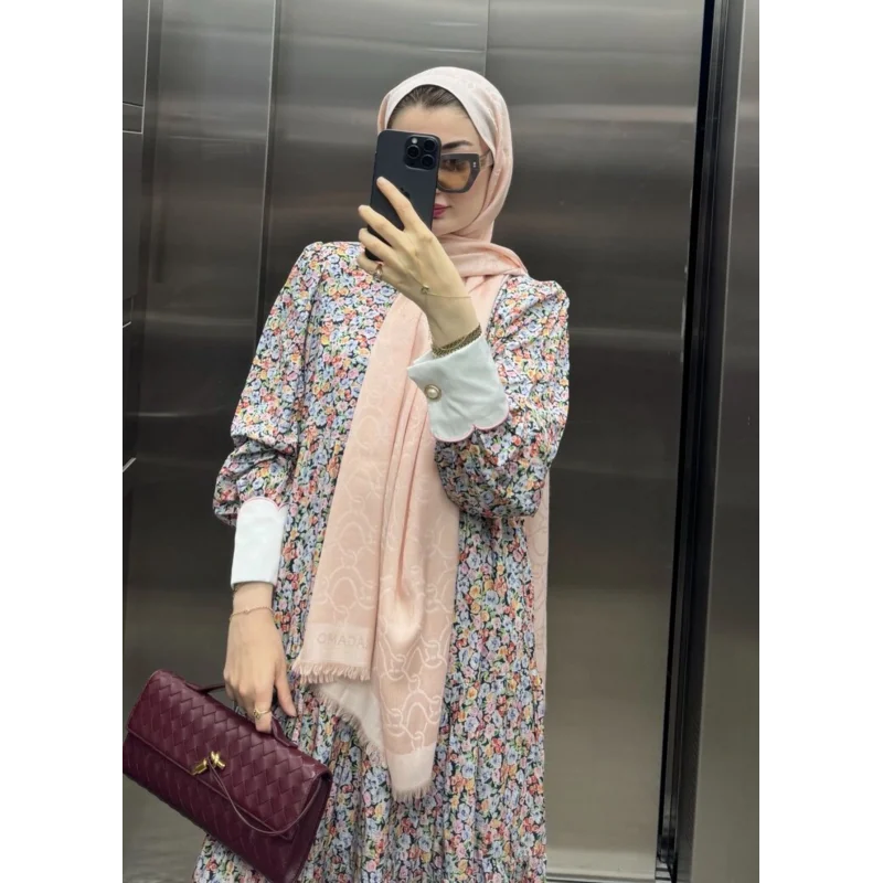 Manşet Detaylı Viskon Elbise Floral