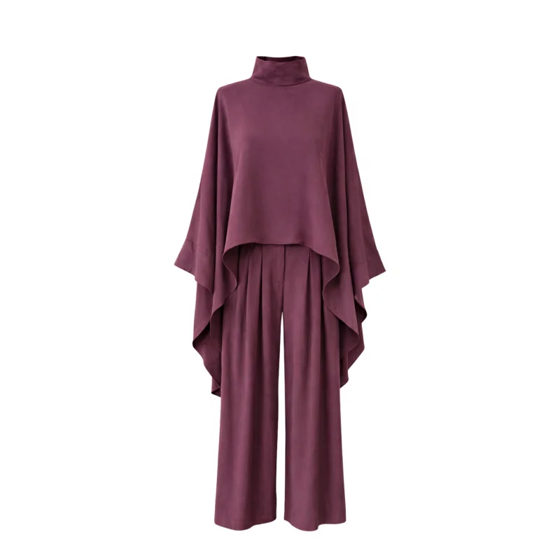 Palazzo Pantolonlu Pelerin Takım - Bordo