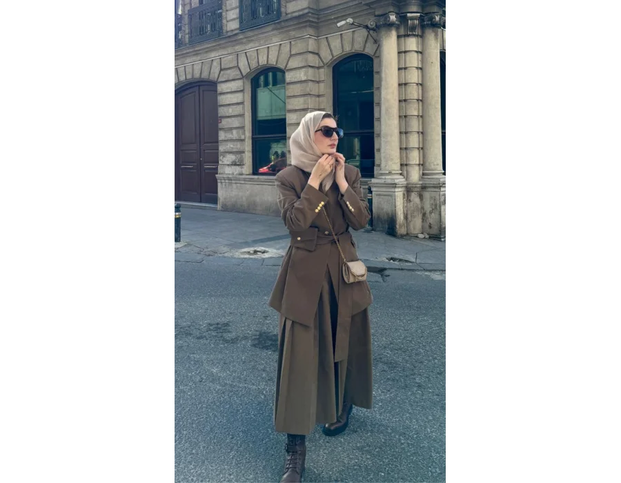 Kuşağı Cep Detaylı Blazer Ceket - Haki