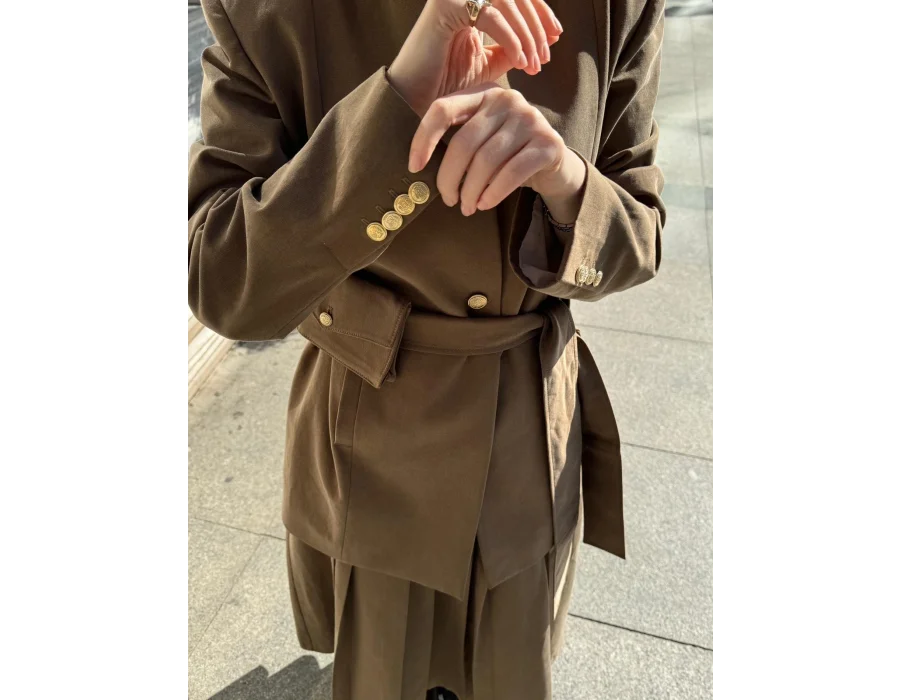 Kuşağı Cep Detaylı Blazer Ceket - Haki