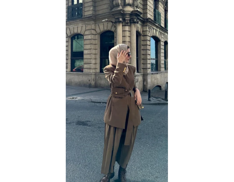 Kuşağı Cep Detaylı Blazer Ceket - Haki