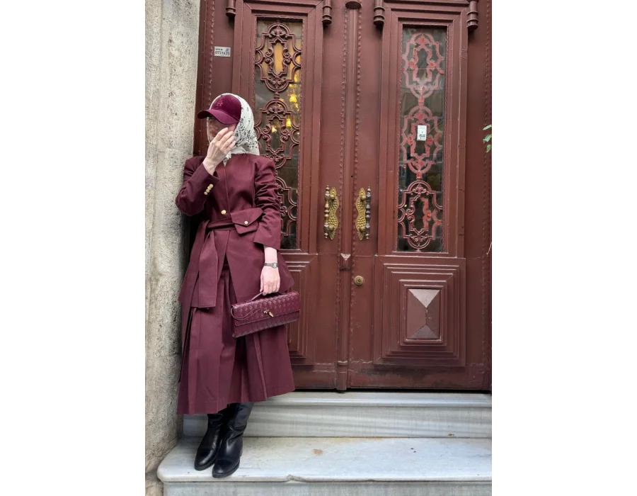 Kuşağı Cep Detaylı Blazer Ceket - Bordo