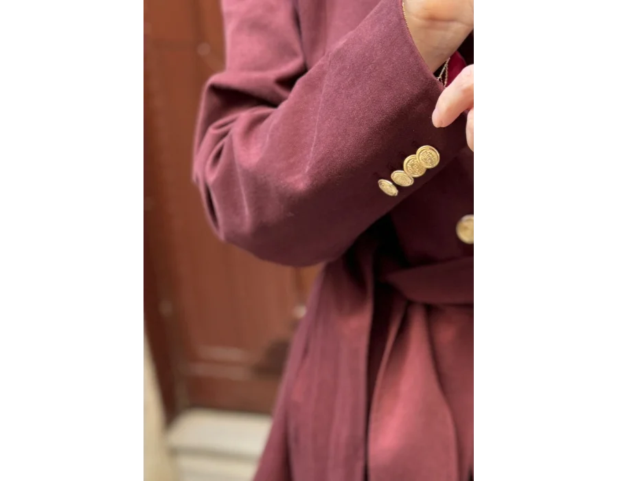 Kuşağı Cep Detaylı Blazer Ceket - Bordo