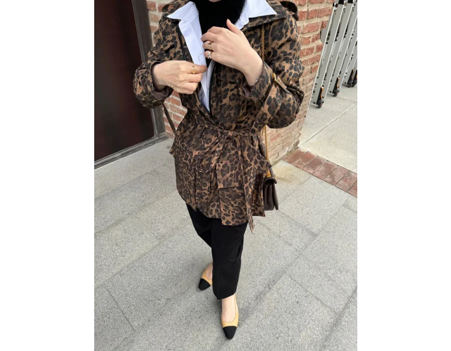 Leopar Desen Safari Ceket