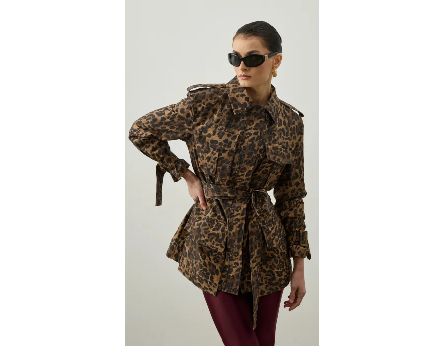 Leopar Desen Safari Ceket