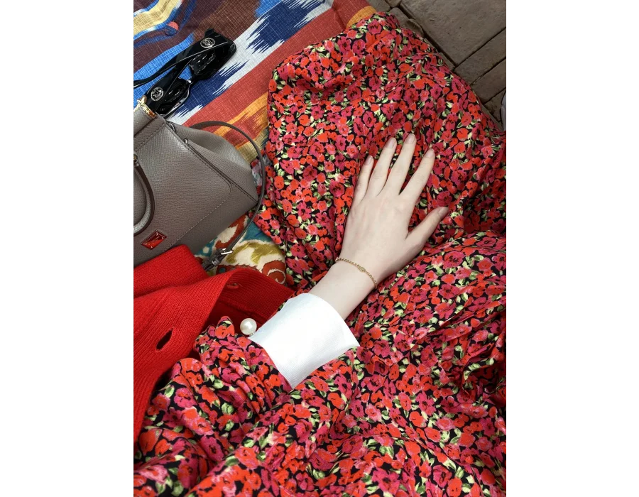 Manşet Detaylı Cherry Elbise