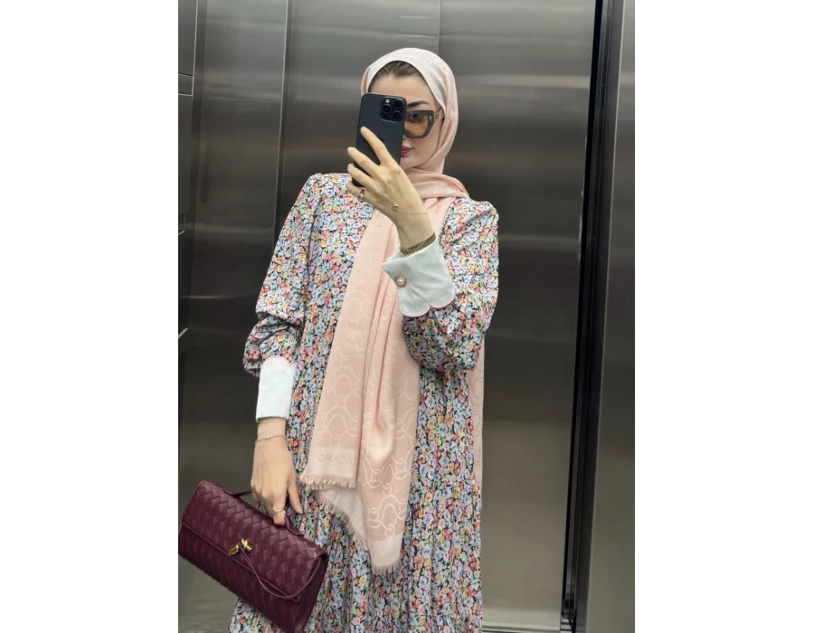 Manşet Detaylı Viskon Elbise Floral