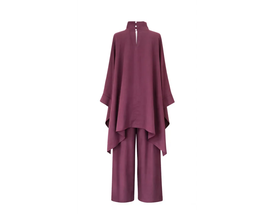 Palazzo Pantolonlu Pelerin Takım - Bordo