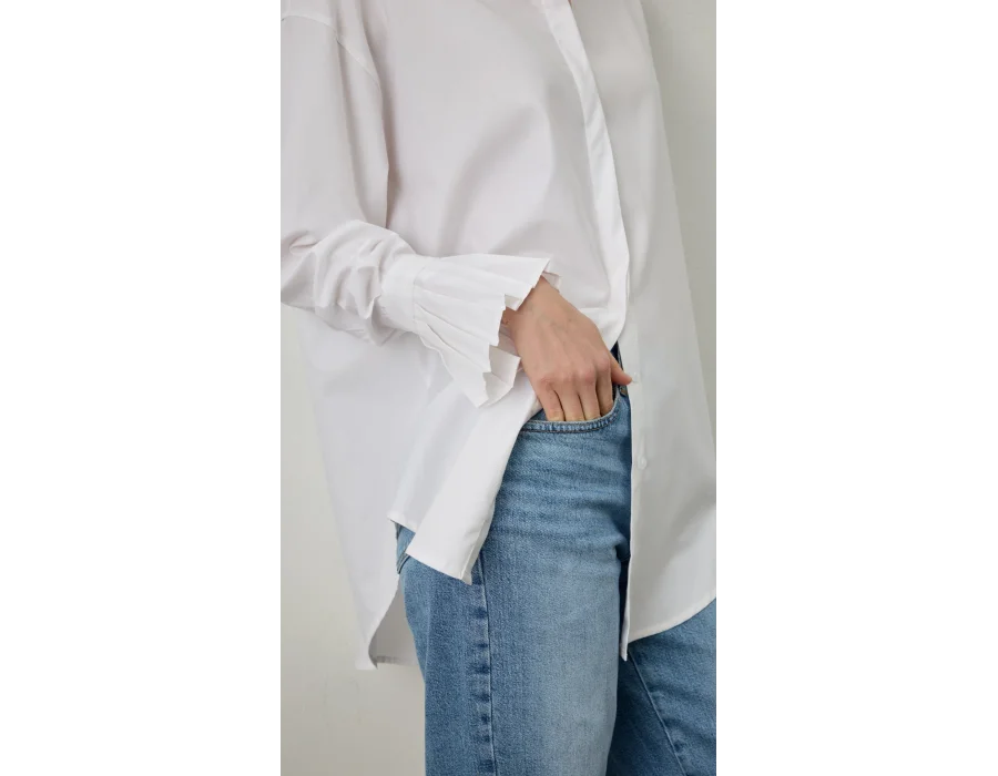 Pile Detaylı Oversize Gömlek Beyaz