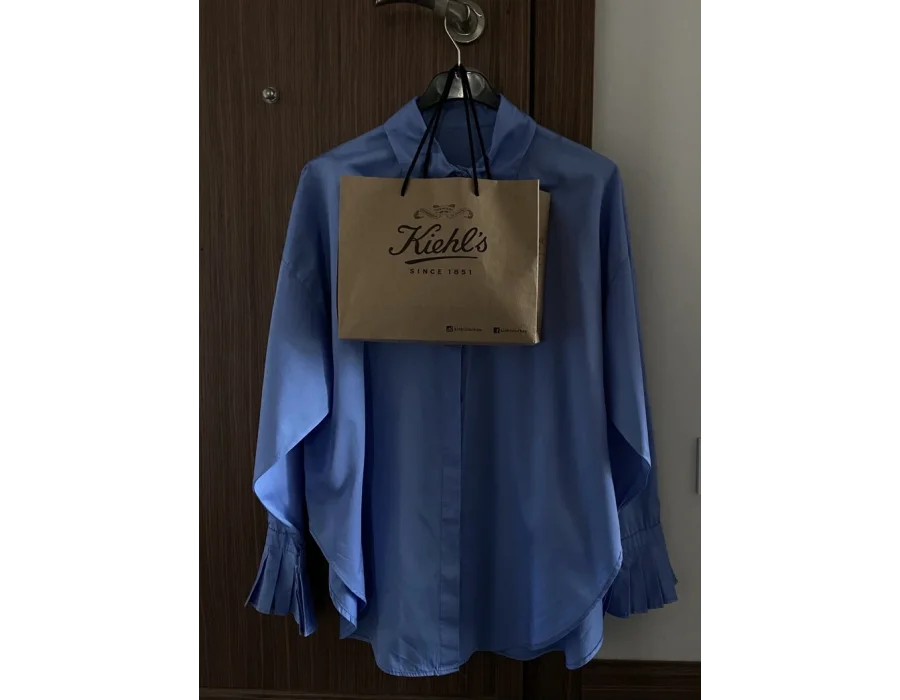 Pile Detaylı Oversize Gömlek Mavi