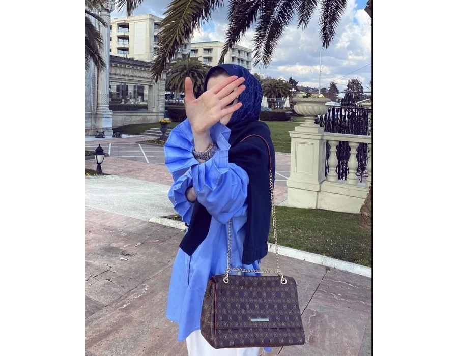 Pile Detaylı Oversize Gömlek Mavi