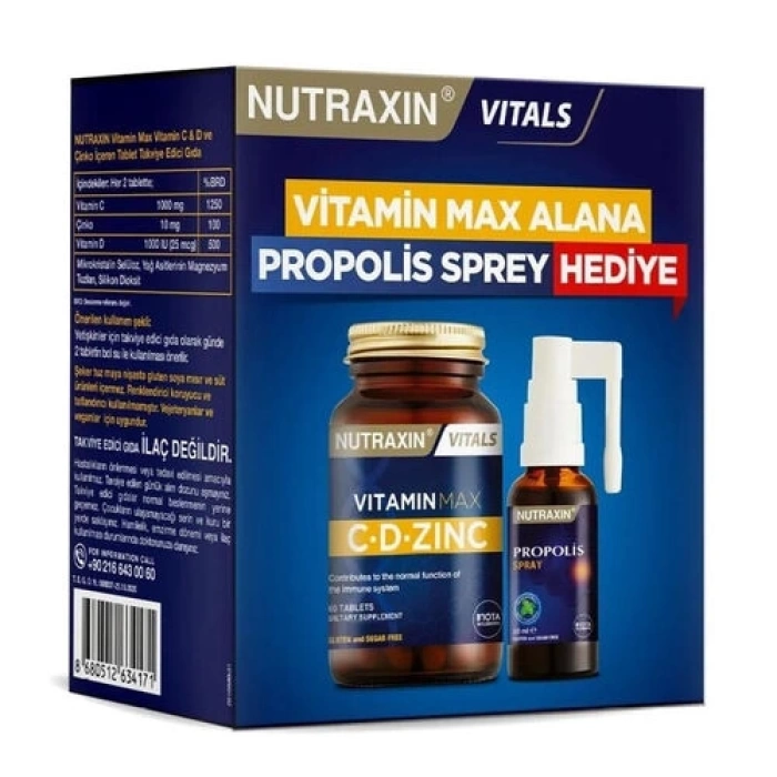 Nutraxin Vitamin Max C-D-Zinc 60 Tablet + Propolis Spray 30 ml HEDiYE