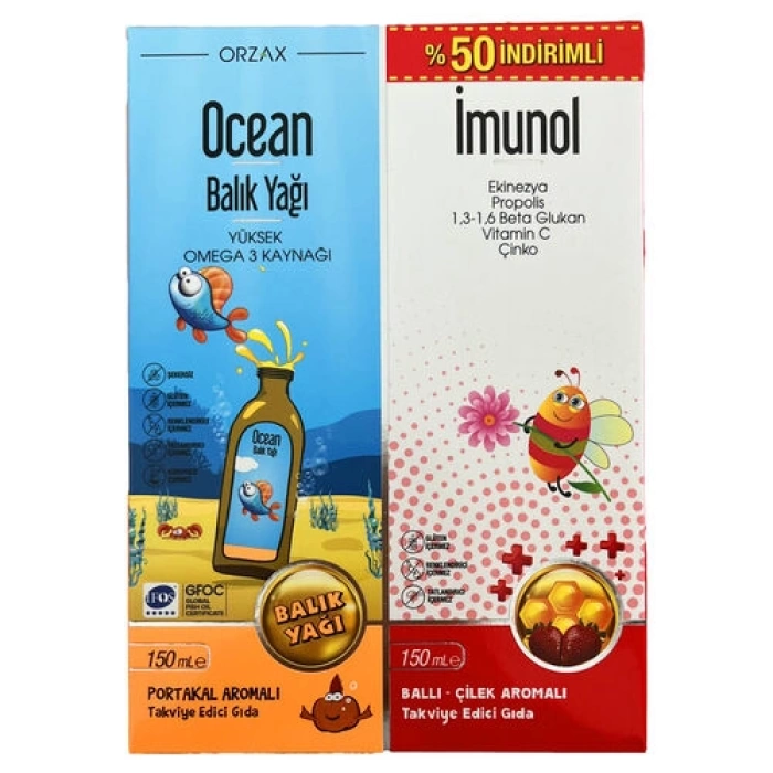 Orzax Ocean Balık Yağı+ Orzax Ocean Imunol Takviye Edici Gıda 150 ml İNDİRİMLİ