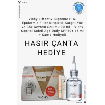 Vichy Liftactiv Supreme H.A. Epidermic Filler Kırışıklık Karşıtı Yüz Serumu 30 ml+ Vichy Capital Soleil SPF50+ 15 ml Çantalı