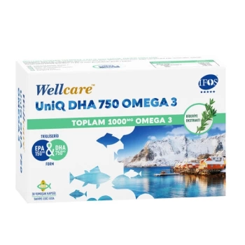 Wellcare UniQ DHA 750 Omega 3 Balık Yağı 30 Kapsül ( VİTAMİN D3 HEDİYE)