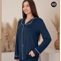 26611-limissi kadın düğmeli pijama takımı