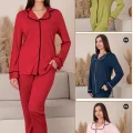 26611-limissi kadın düğmeli pijama takımı