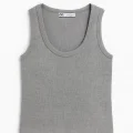 Kadın Gri Kaşkorse Kumaş Geniş Askılı Crop Bluz