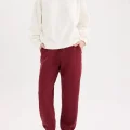 Jogger 3 İplik Şardonlu Cepli Tek Alt Siyah Siyah Bordo