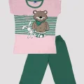 Girls Teddy Bear Patterned Top and Bottom Pajama Set