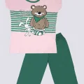 Girls Teddy Bear Patterned Top and Bottom Pajama Set