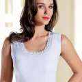 Pile-Fabric Wide Strap White Tank Top B204