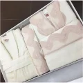 Crown Alcanlar Lace Patterned Family Size Bathrobe Set Lilac and Gray Color
