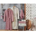Crown Alcanlar Lace Patterned Family Size Bathrobe Set Lilac and Gray Color