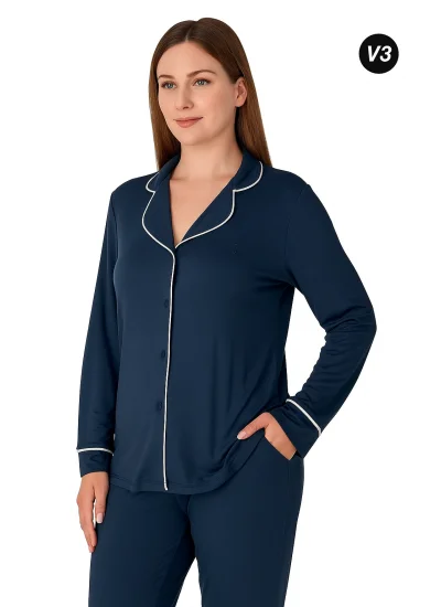 26611-limissi kadın düğmeli pijama takımı