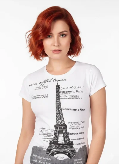Berrak Kule Baskılı Bayan T-Shirt 8006