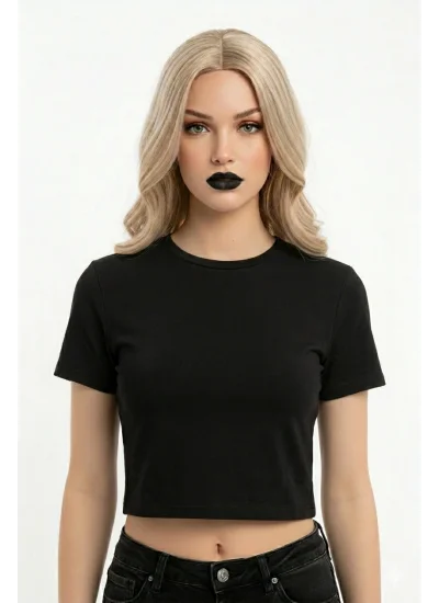 crop kısakollu body siyah