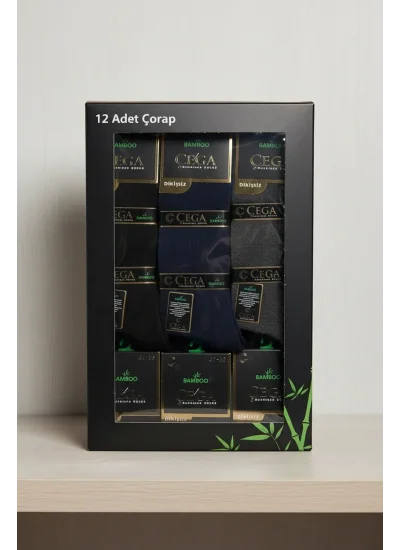 Çega Bambu Erkek Soket Çorap Asorti Renk 12 Adet