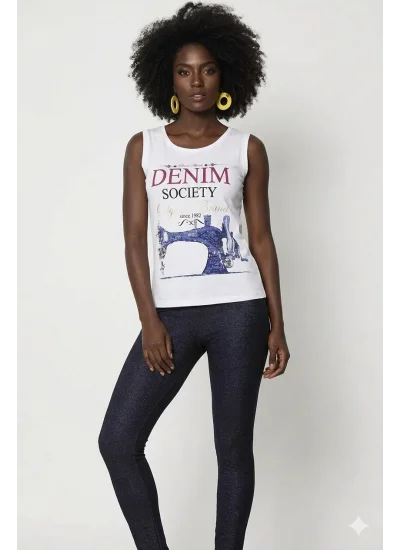Clear Womens Denim Printed Leggings Set 2481