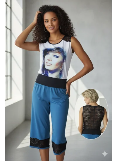 Clear Womens Face Printed Capri Set 2678