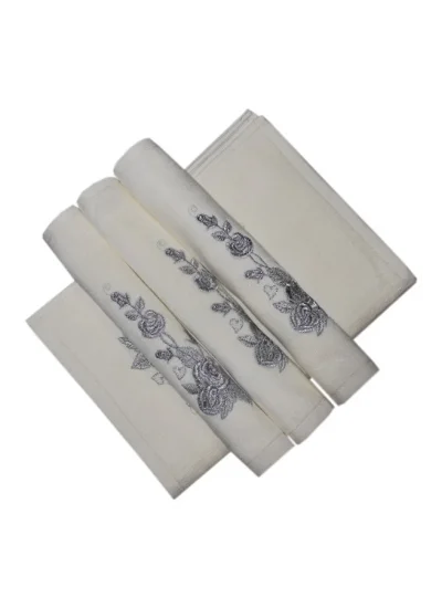 Bulteks Simli Nakışlı Kadife Ekru El Havlusu 30x50 Desen 5