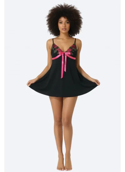 Rose Embroidered Modal Nightgown Set 2602